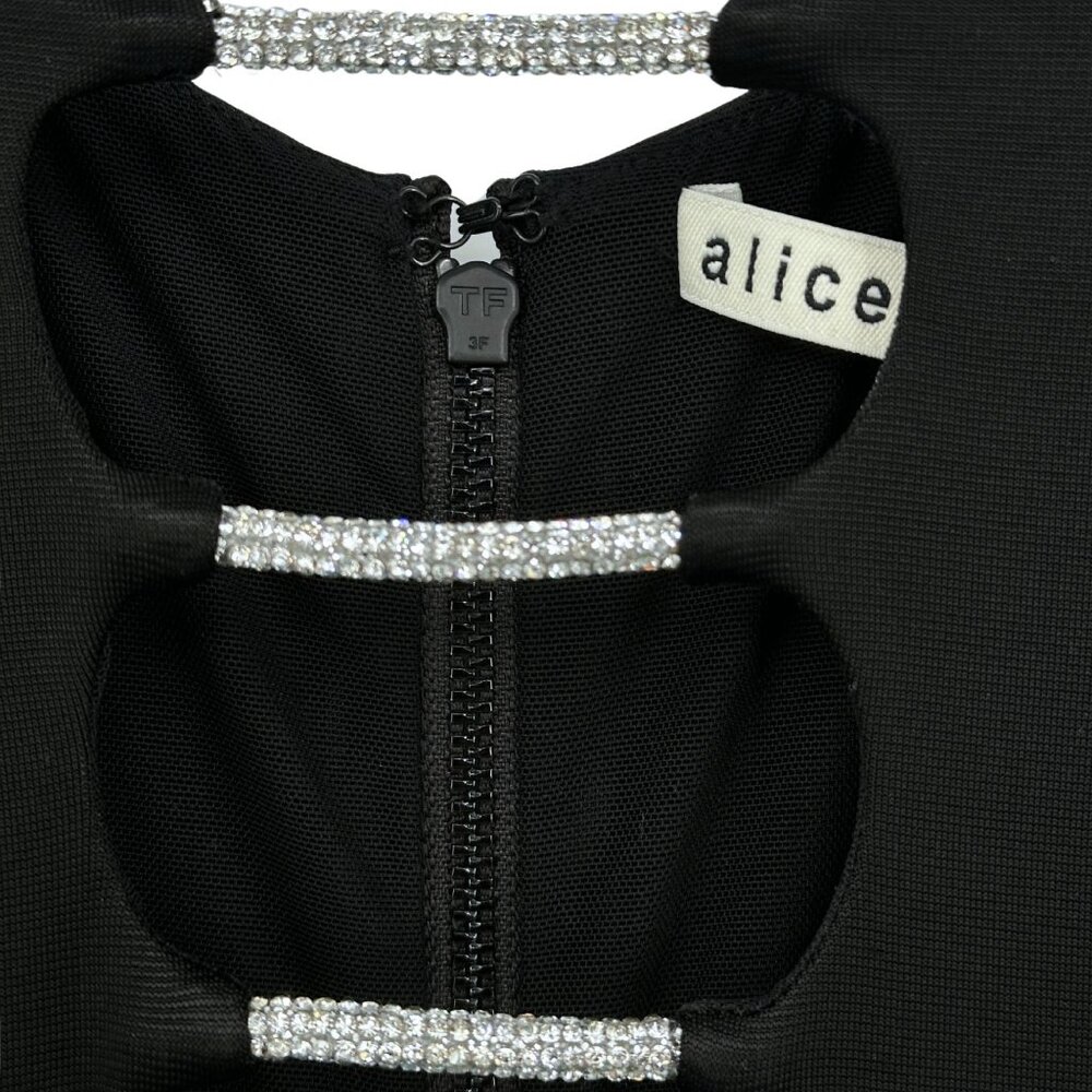 Alice + Olivia Kalena Crystal Cutout Black Jersey Maxi Dress Size 0 - Picture 6 of 10